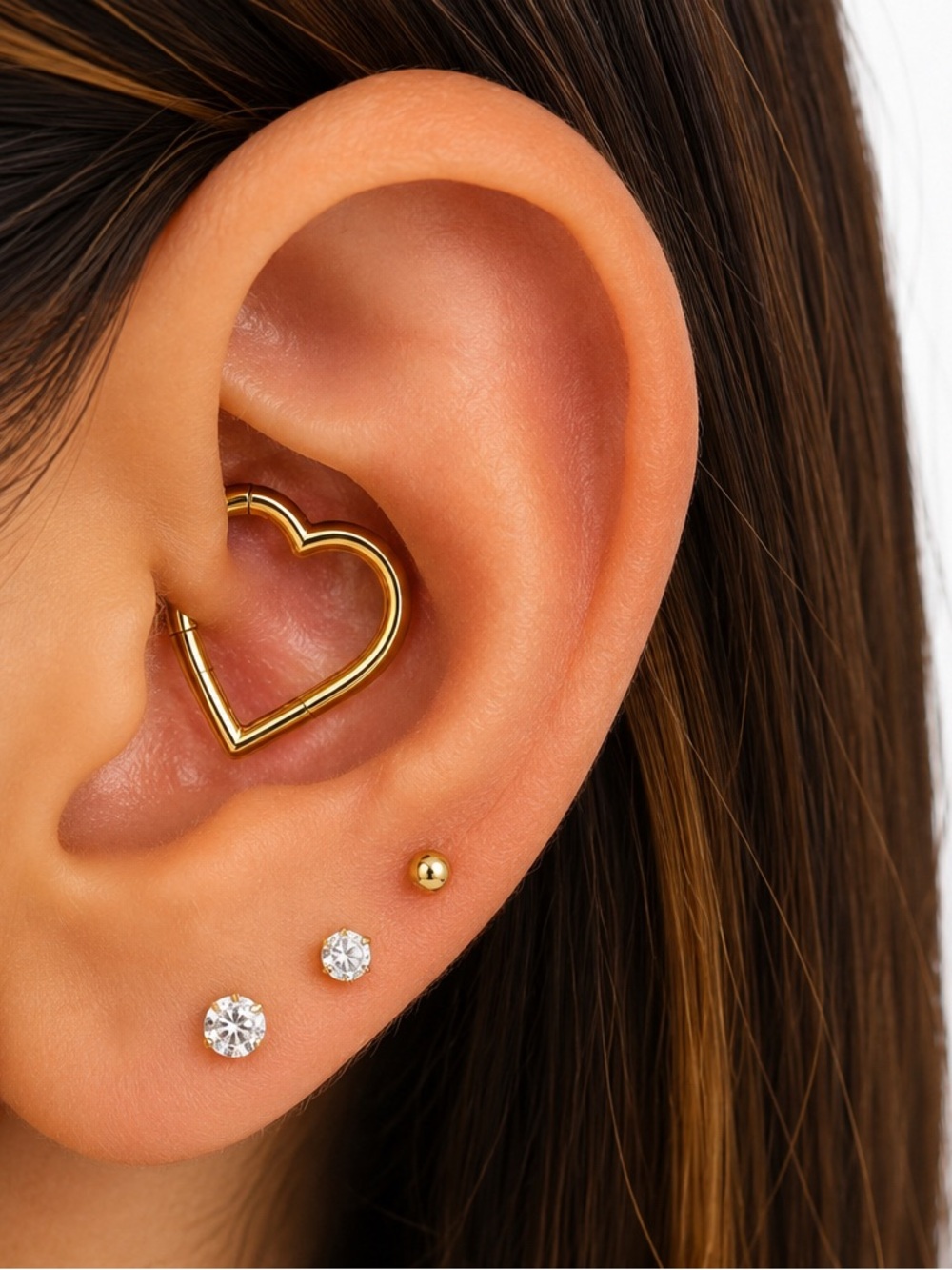 Heart Shaped Nose Ring Daith Clicker Hoop Gold 8mm Surgical Steel Like New
